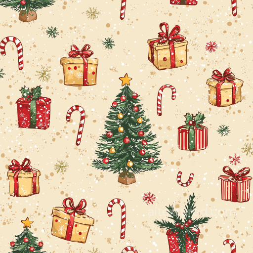 Christmas Digital Paper Texture Featuring Festive Trees, Candy Canes, and Wrapped Gifts seamless All Christmas Digital paper PBR texture