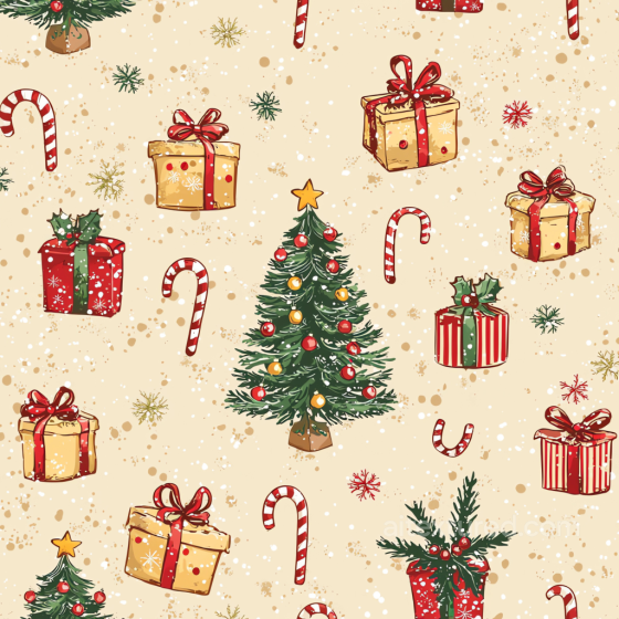 Christmas Digital Paper Texture Featuring Festive Trees, Candy Canes, and Wrapped Gifts All Christmas Digital paper texture preview