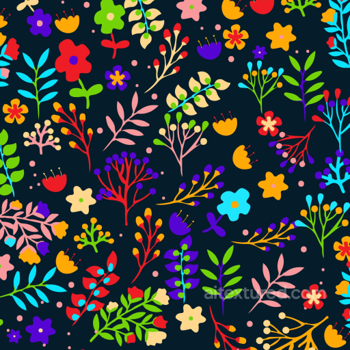 Embroidered Floral Texture of Colorful Floral Embroidered Fabric with Dark Background seamless Embroidered floral PBR texture