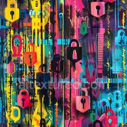 seamless Seamless 3D PBR Graffiti Texture Featuring Colorful Padlock Stencils & Drips texture 8k free download PBR
