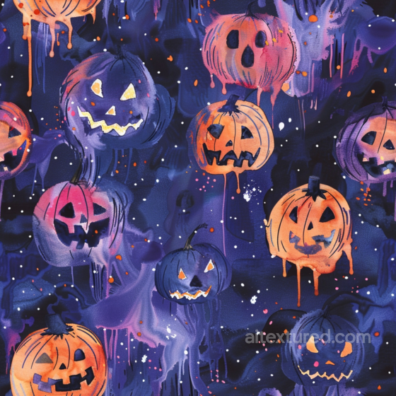 Watercolor Halloween Fabric Texture with Jack-o-Lantern Pumpkins Watercolor Halloween texture preview