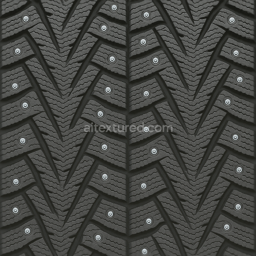 Seamless 3d texture pbr 8k winter tread snow tire with icy snow track and tire stud details for cold climate vehicles