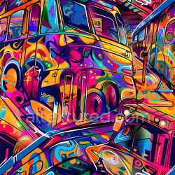seamless Seamless 3D PBR Texture Featuring Colorful Urban Graffiti on Vehicles texture 8k free download PBR