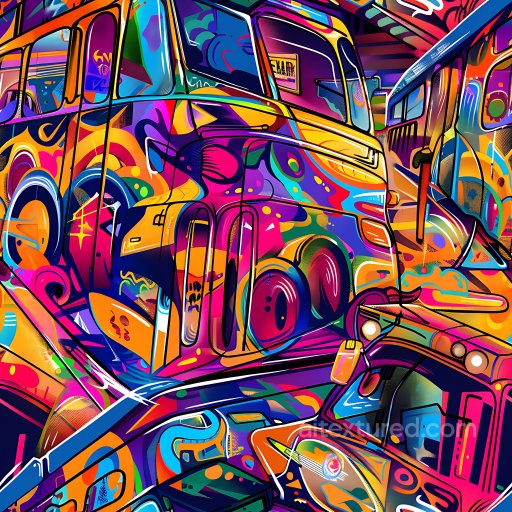 Seamless 3D PBR Texture Featuring Colorful Urban Graffiti on Vehicles texture preview