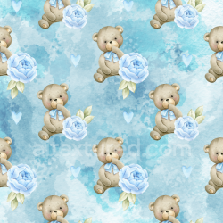 seamless Seamless 3D PBR Texture of Cute Teddy Bears with Blue Flowers on Watercolor Blue Background texture 8k free download PBR
