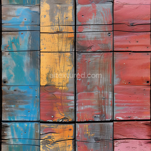 Seamless 3D Painted Weathered Wood Boards PBR Texture with Colorful Distress
