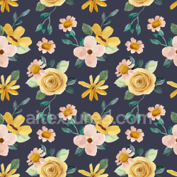 seamless Seamless 3D PBR Texture of Soft Yellow and Pink Watercolor Flowers on Dark Background texture 8k free download PBR