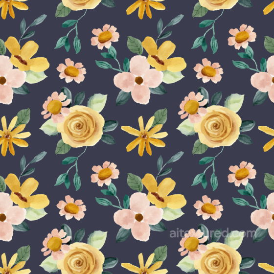 Floral Texture of Soft Yellow and Pink Watercolor Flowers on Dark Background Floral texture preview