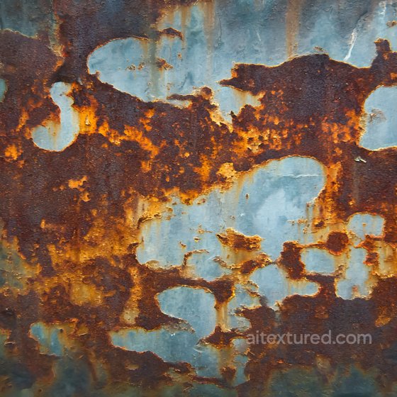 Rusted Metal PBR Texture Featuring Blue Paint and Jagged Rust Holes Rust texture preview