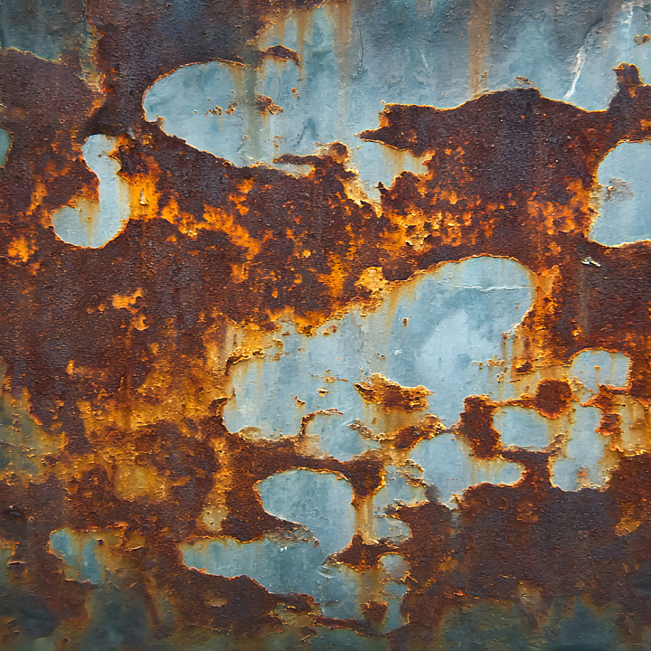 Rusted Metal Featuring Blue Paint and Jagged Rust Holes seamless PBR texture preview