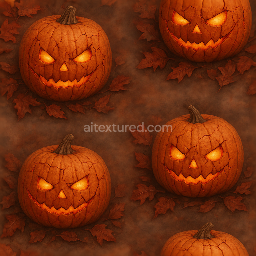 Preview — Seamless 3d texture PBR 8k cracked pumpkin surface with glowing eyes for spooky Halloween