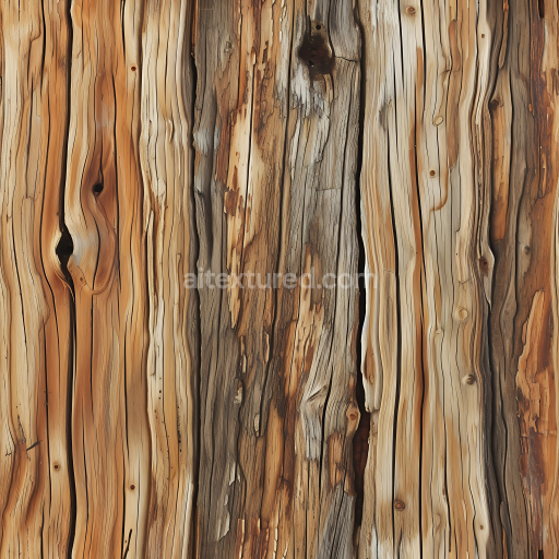 Seamless 3D PBR Texture of Weathered Rustic Wood Planks with Knots and Cracks
