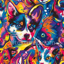 seamless Seamless 3D PBR Graffiti Texture Featuring Colorful Stylized Dog and Cat Faces texture 8k free download PBR