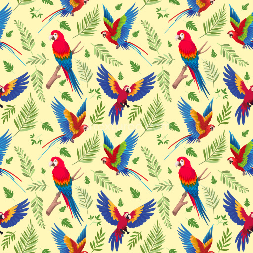 Pattern Bundle - Seamless 3D Pattern PBR Texture with Vibrant Tropical Parrots and Green Foliage texture preview