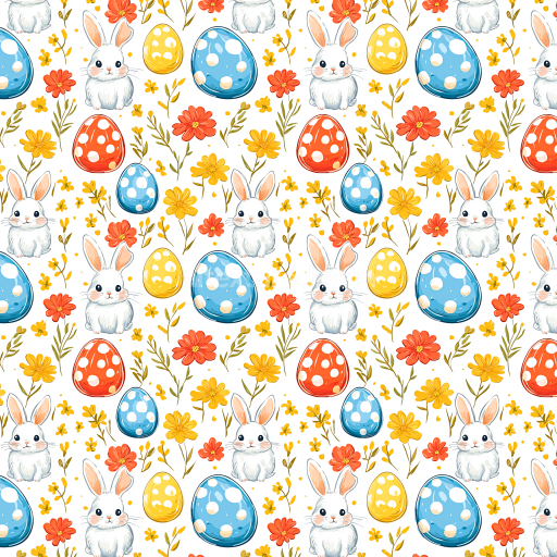 Seamless 3D PBR Texture with Colorful Easter Eggs, Bunny, and Floral Pattern
