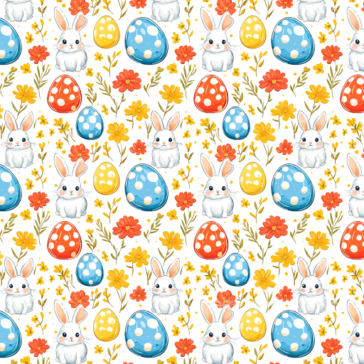 with Colorful Easter Eggs, Bunny, and Floral Pattern seamless All Easter Digital paper PBR texture