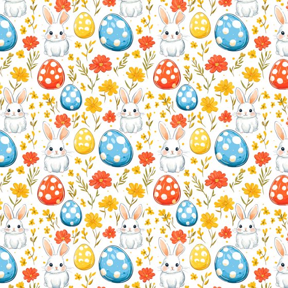 with Colorful Easter Eggs, Bunny, and Floral Pattern All Easter Digital paper texture preview