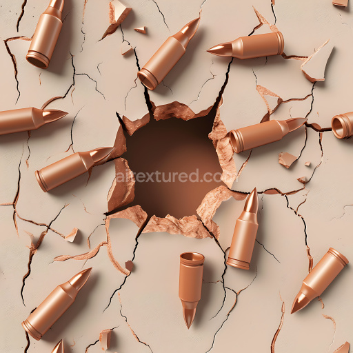Seamless 3D cracked plaster PBR texture featuring bullet holes and shattered edges