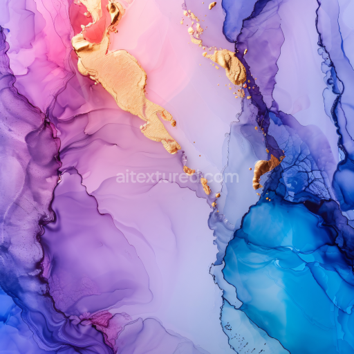 Seamless 3D Alcohol Ink PBR Texture with Flowing Purple, Blue, and Gold Fluid Waves