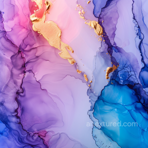 Alcohol Ink PBR Texture with Flowing Purple, Blue, and Gold Fluid Waves seamless Alcohol ink PBR texture