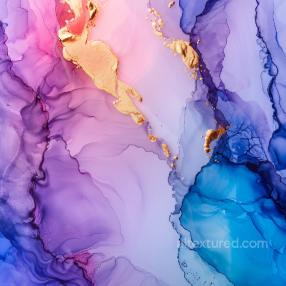 Alcohol Ink PBR Texture with Flowing Purple, Blue, and Gold Fluid Waves Alcohol ink texture preview