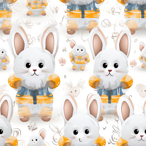 Seamless 3D PBR Texture of Cute Easter Bunny with Yellow Outfit