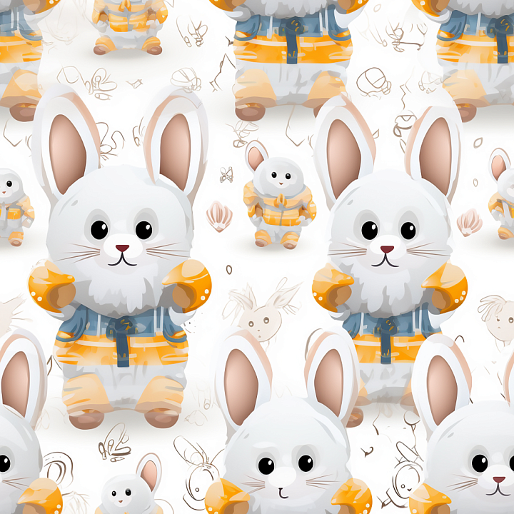 All Easter Digital paper of Cute Easter Bunny with Yellow Outfit seamless PBR texture preview