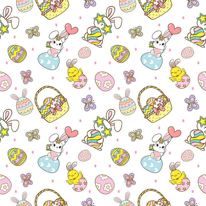 Easter Bunny and Decorative Egg Pattern seamless PBR texture preview