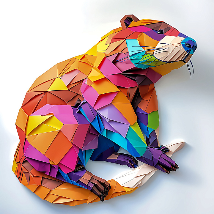 Featuring Colorful Origami-Style Beaver with Geometric Facets seamless PBR texture preview
