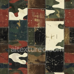 seamless Seamless 3D Patchwork Woodland Camouflage PBR Texture with Distressed Fabric and Military Colors texture 8k free download PBR