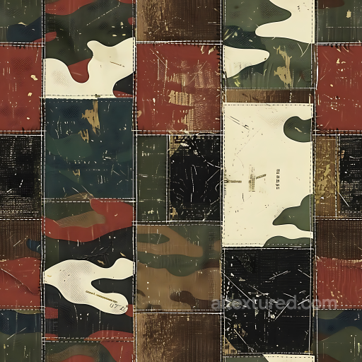 Patchwork Woodland Camouflage PBR Texture with Distressed Fabric and Military Colors seamless Color Camouflage PBR texture