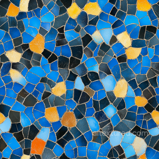 Ceramic Mosaic PBR Texture with Blue and Orange Irregular Tiles seamless Mosaic PBR texture