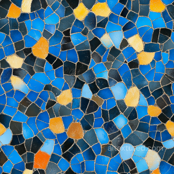Ceramic Mosaic PBR Texture with Blue and Orange Irregular Tiles Mosaic texture preview