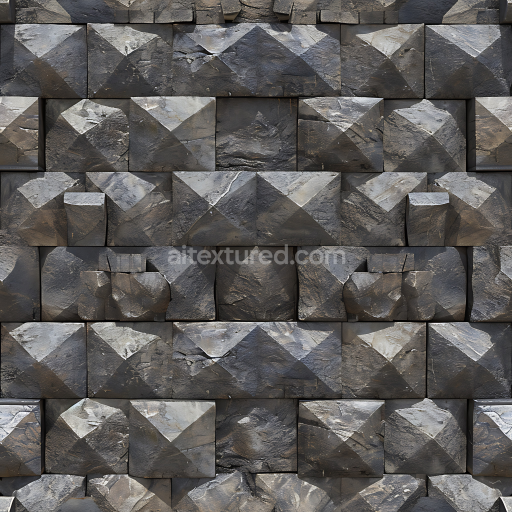 Seamless 3D Weathered Stone Wall PBR Texture Featuring Rough, Cracked Blocks