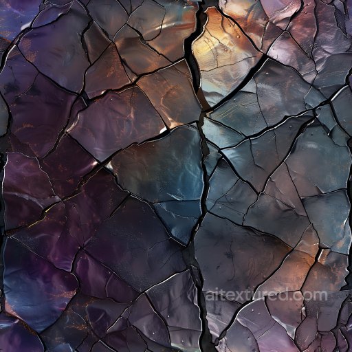 cracked metallic surface PBR texture with iridescent hues and jagged fractures seamless Cracked & Holes PBR texture
