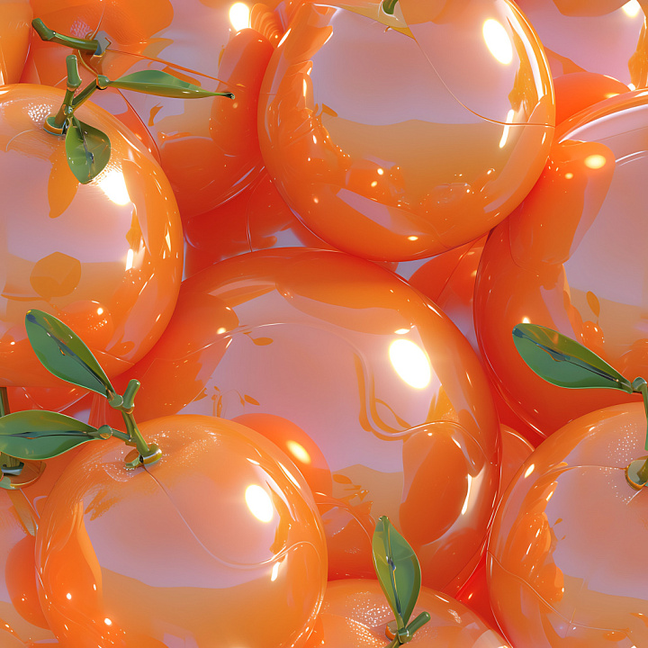 Inflated Glossy Orange Vinyl with Leaf Details seamless PBR texture preview