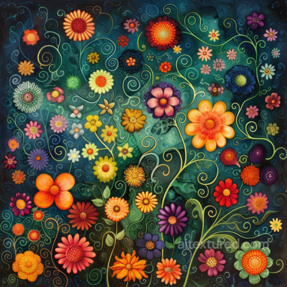 Vibrant Embroidered Floral Fabric Seamless Texture with Multicolor Flowers Embroidered floral texture preview