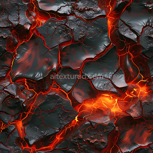Seamless 3D Cracked Volcanic Lava PBR Texture with Fiery Magma Glow
