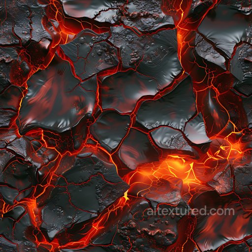 Cracked Volcanic Lava PBR Texture with Fiery Magma Glow seamless Cracked & Holes PBR texture