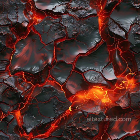 Cracked Volcanic Lava PBR Texture with Fiery Magma Glow Cracked & Holes texture preview