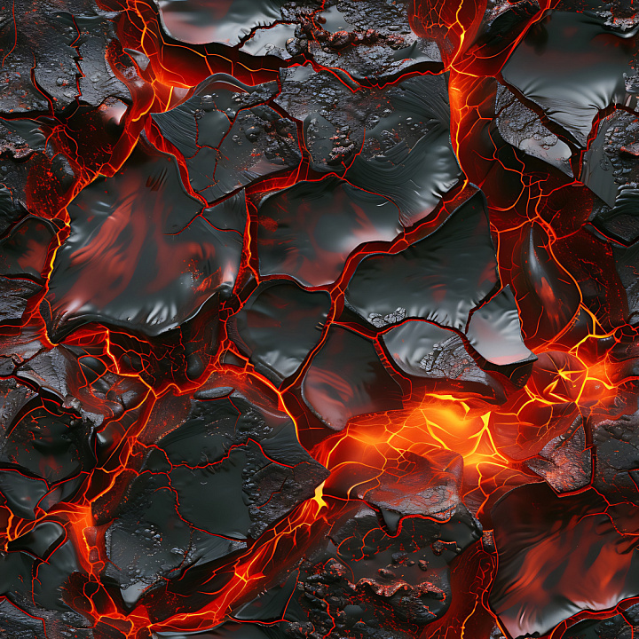 Cracked Volcanic Lava with Fiery Magma Glow seamless PBR texture preview