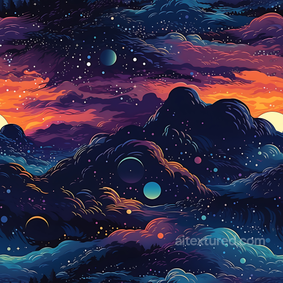 Space PBR Texture Featuring Stylized Cosmic Nebula Clouds and Vibrant Starfield Star, space, planets texture preview