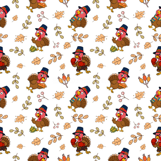 Pattern Bundle - Seamless 3D PBR Texture of Cartoon Turkey Motifs with Autumn Leaves and Berries texture preview