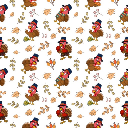 Pattern Bundle Texture of Cartoon Turkey Motifs with Autumn Leaves and Berries seamless Pattern Bundle PBR texture