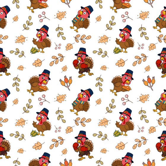 Pattern Bundle Texture of Cartoon Turkey Motifs with Autumn Leaves and Berries Pattern Bundle texture preview