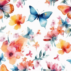 seamless Seamless 3D PBR Texture Featuring Soft Watercolor Butterflies and Floral Patterns texture 8k free download PBR