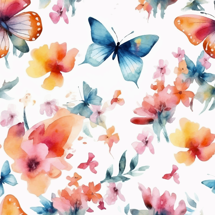 Featuring Soft Watercolor Butterflies and Floral Patterns seamless PBR texture preview