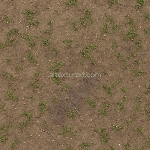 Seamless 3d texture pbr 8k dirt compacted with muddy spots and scattered seeds natural wear