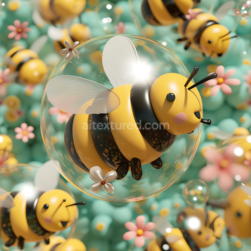 Seamless 3D Inflated Vinyl Bubble PBR Texture in Yellow and Black
