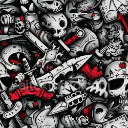 seamless Seamless 3D PBR Graffiti Texture Featuring Skulls and Fantasy Weapon Art texture 8k free download PBR